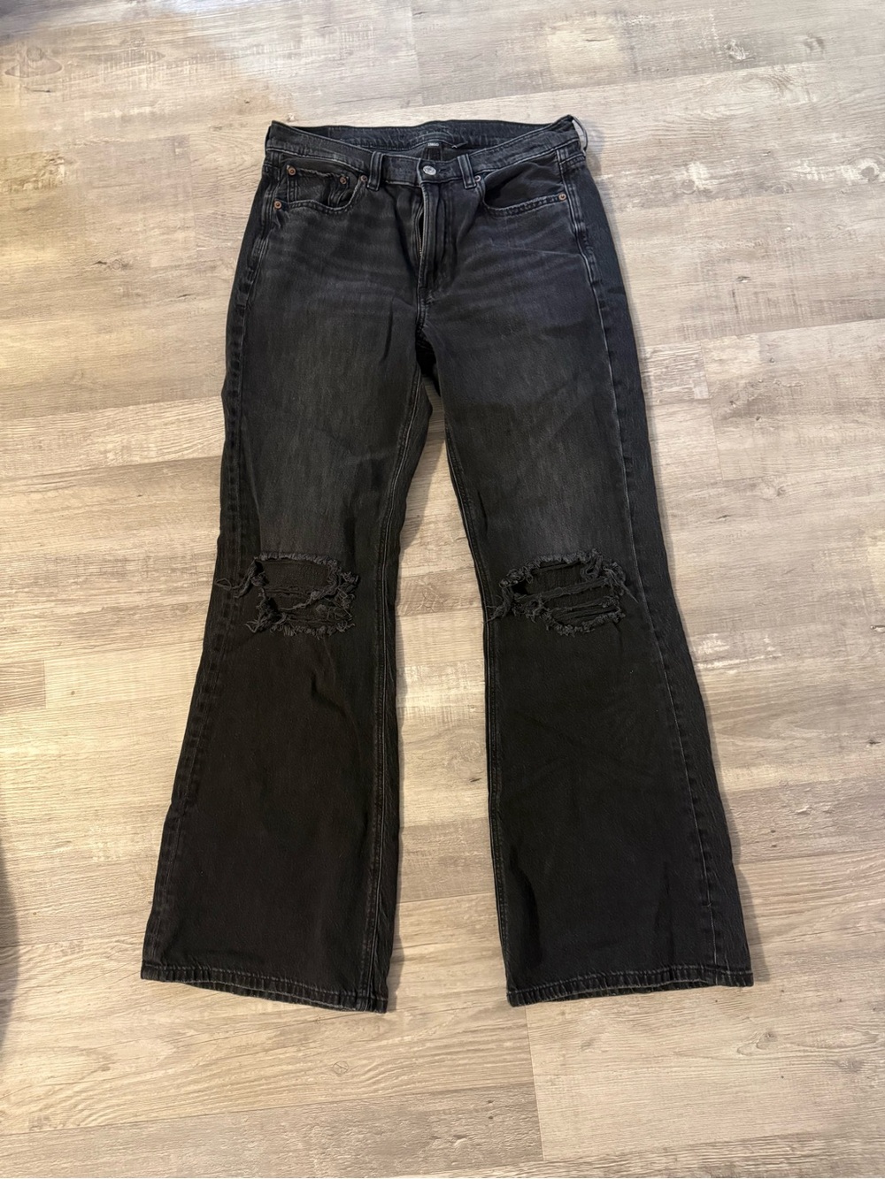 American Eagle Black Distressed Flare Jeans